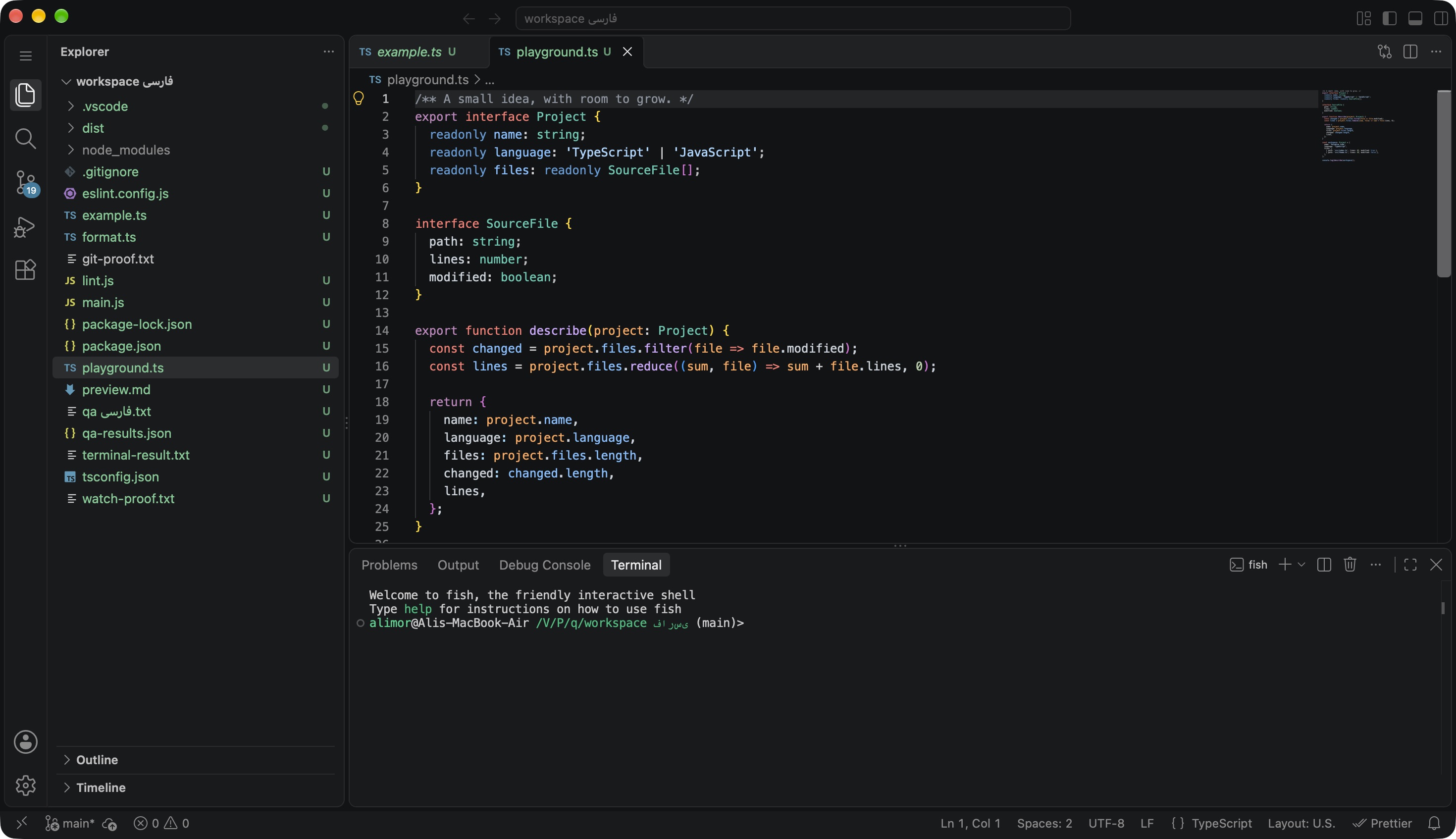 Paradise Code running a local TypeScript workspace on macOS